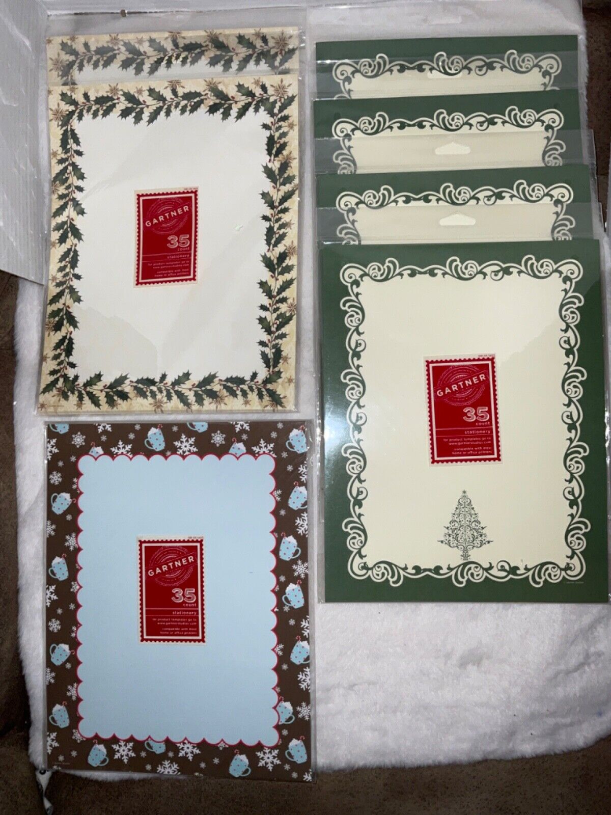 Lot of 7 Gartner Studios Christmas Holiday Stationery Paper Tree Holly Cocoa N2