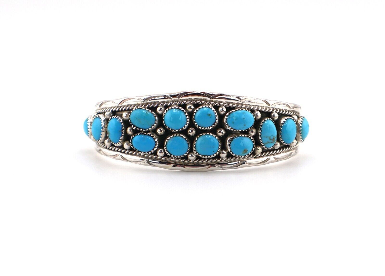 Navajo Bracelet Cluster Turquoise Jewelry Sterling Silver NA Women\'s Sz 6.25