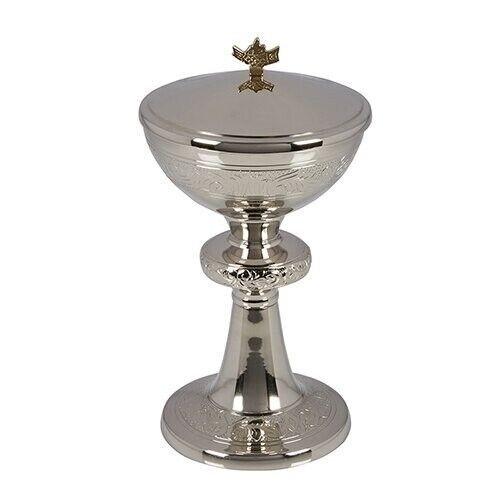 Orthodox Gold and Nickel Plated Brass Fish and Loaf Lid Church Ciborium 10 In
