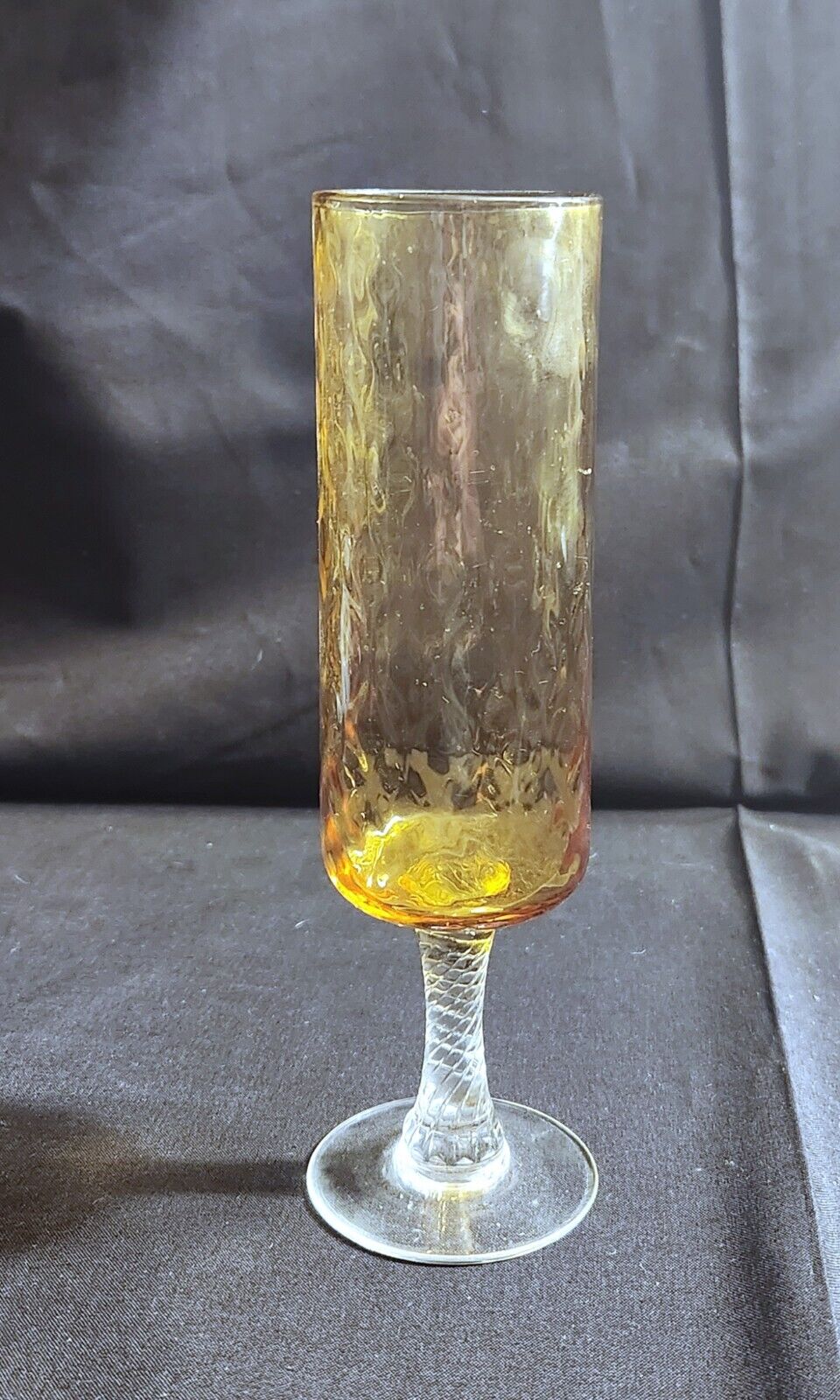 Amber Colored Glass Vase Clear Footed Stem Vintage