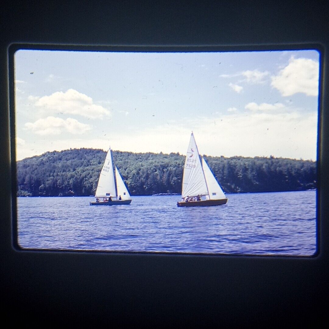 VTG 1969 35mm Nautical Racing Slide Two Sailboats On Water Racing Kodachrome 