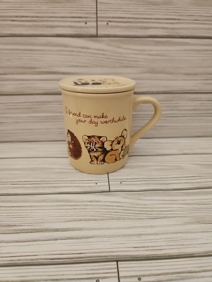 Hallmark Mug Mates Ceramic Here\'s to Friendship Mug Cup Animals with Lid/Coaster