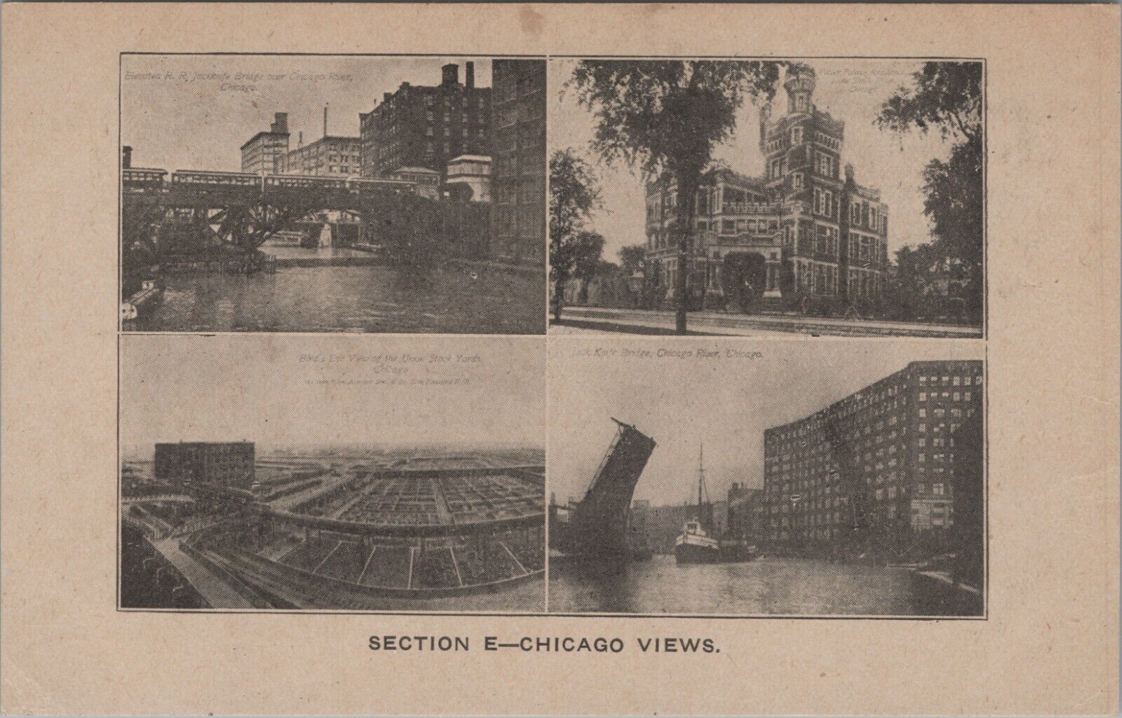 c1910s? 4 views stock yards bridge elevated RR Chicago Illinois postcard C201