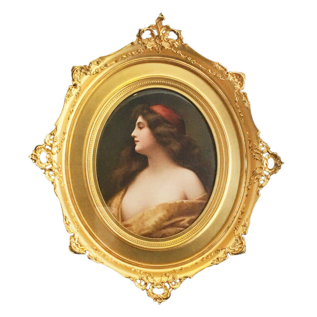Antique Painting of a Woman Porcelain KPM Plaque Gilt Frame
