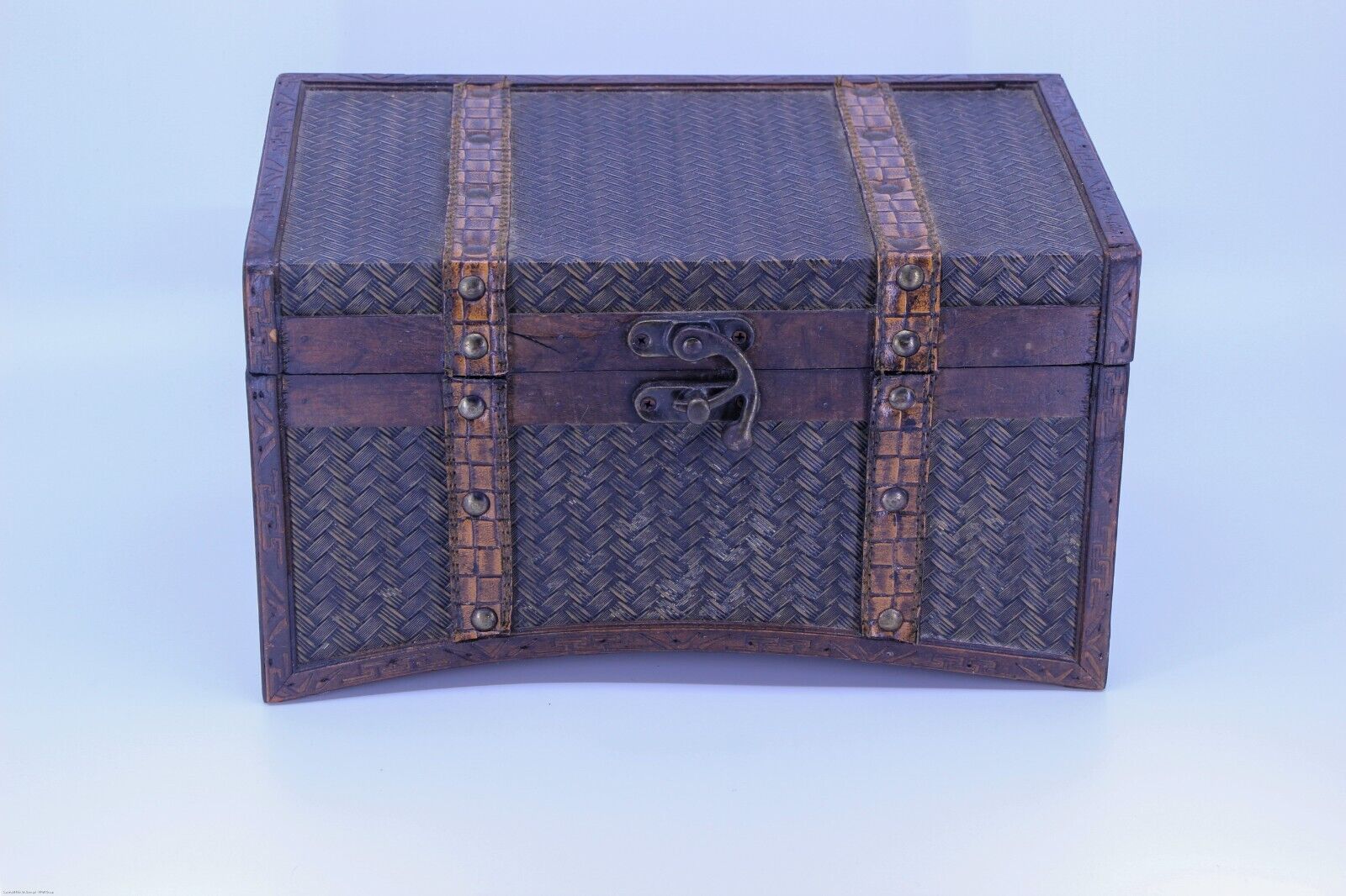 Vintage Wooden Box Covered in Rattan Trinket 10 3/4\