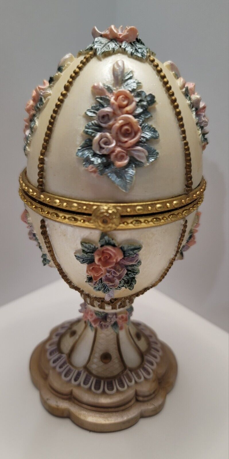Sankyo Japan Faberge Egg Music Jewelry Box Roses Trinket Box 