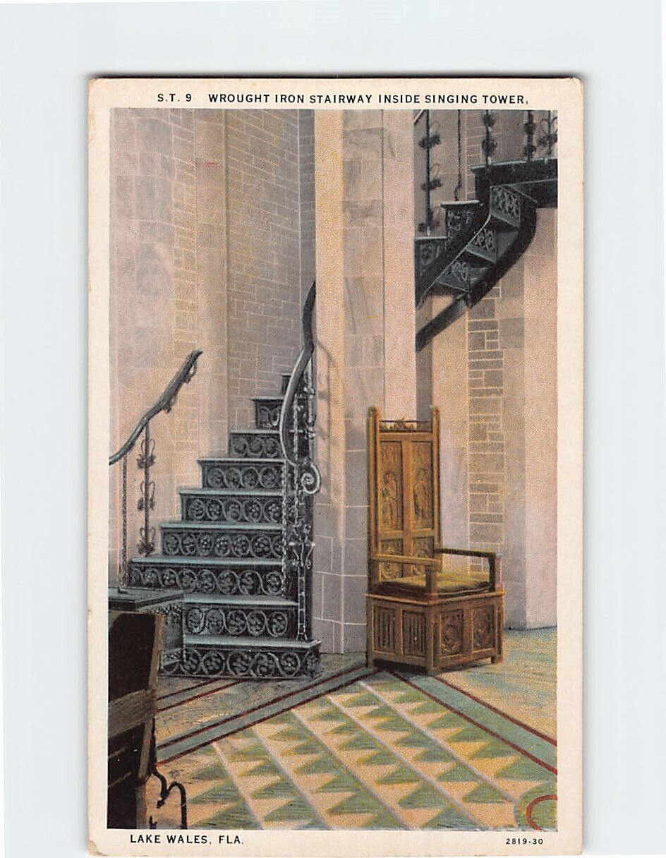 Postcard Wrought Iron Stairway Inside Singing Tower Lake Wales Florida USA