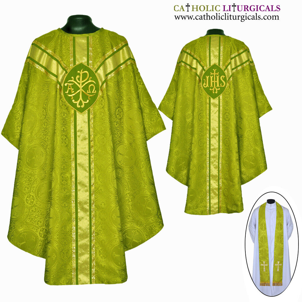 NEW Olive GREEN gothic vestment & stole set, Gothic chasuble, casula, casel
