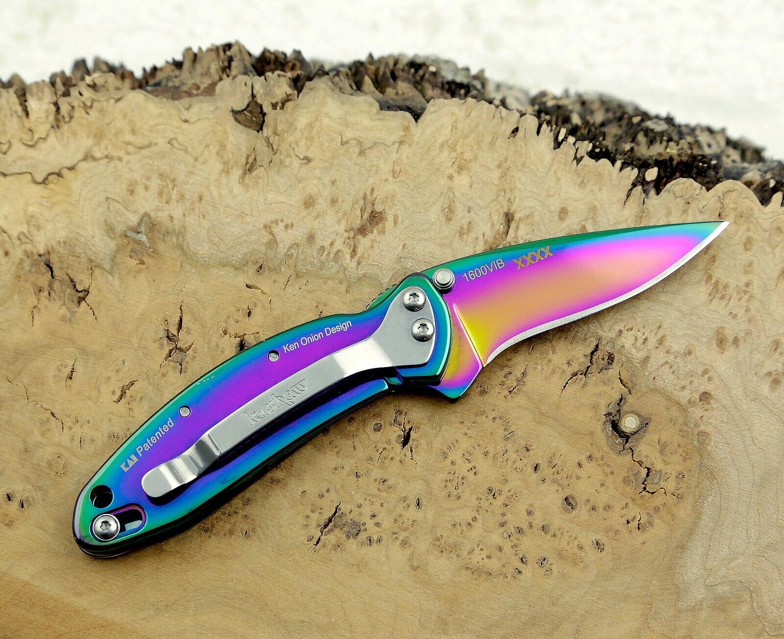 Lot #1 1600VIB Kershaw Rainbow Pocket Knife Chive plain Blade speedsafe *Blem*