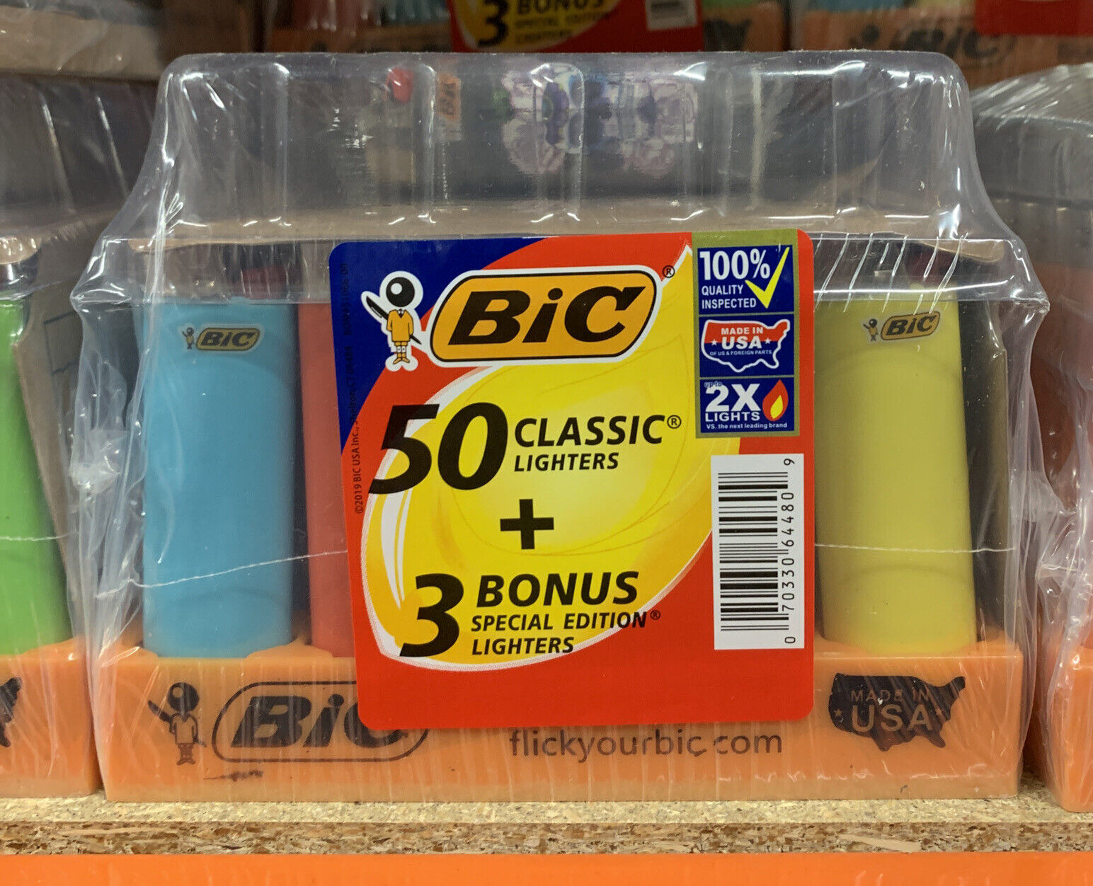 BIC Classic Lighter Assorted Colors 50 Count Tray + 3 Special Lighters
