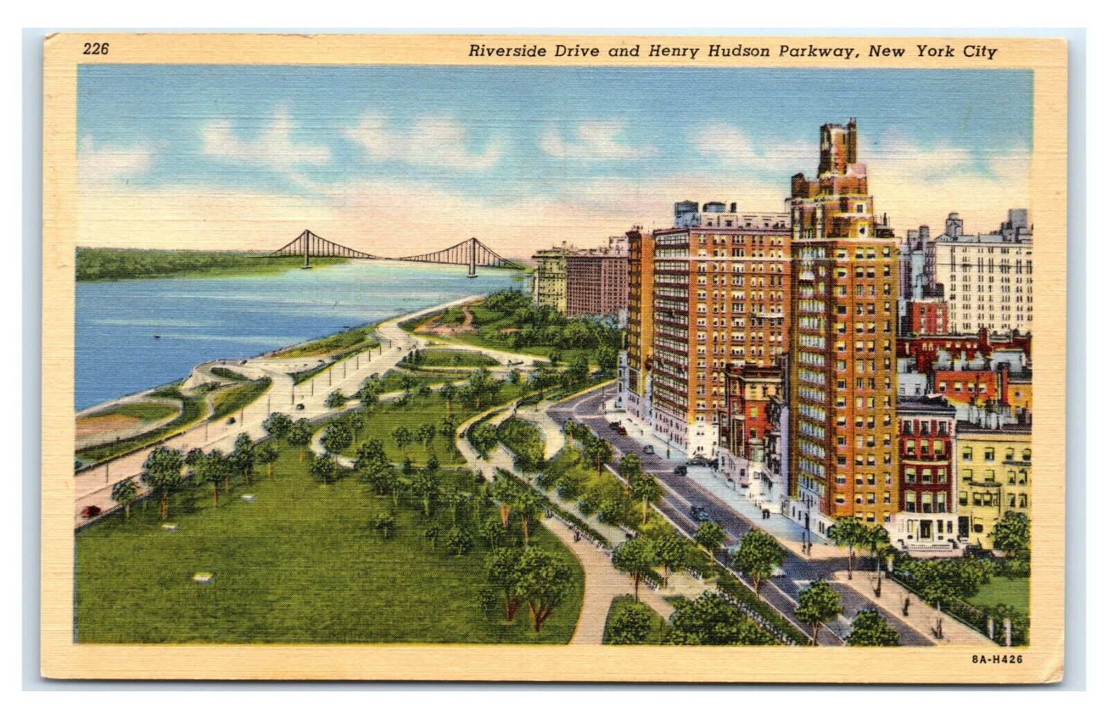 Postcard Riverside Drive & Henry Hudson Parkway, NYC NY linen B20