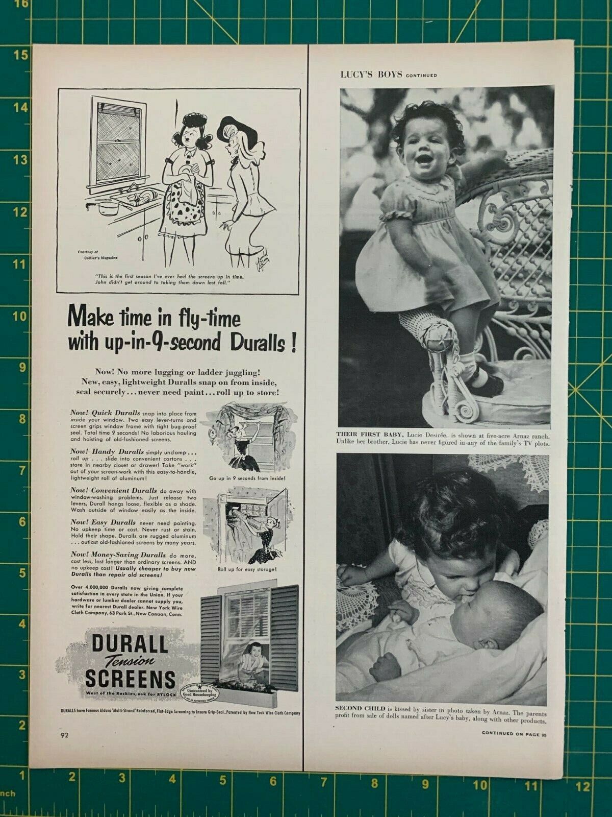 1953 Vintage Durall Tension Screens Snap In Place Roll Up Window Print Ad D1