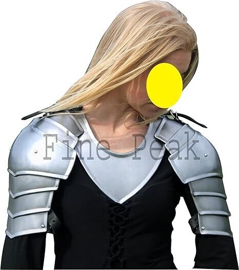 Pair of pauldrons with Gorget LARP pauldrons Shoulders Female Fantasy knight arm