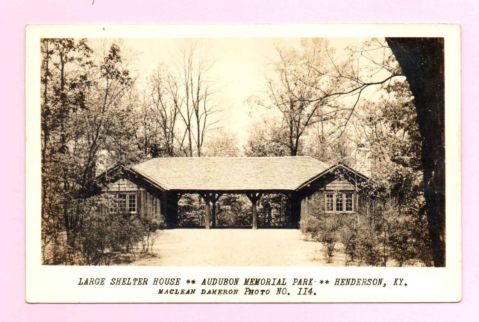 Large Shelter House Audubon Memorial Park Henderson Kentucky 1930s Postcard RPPC