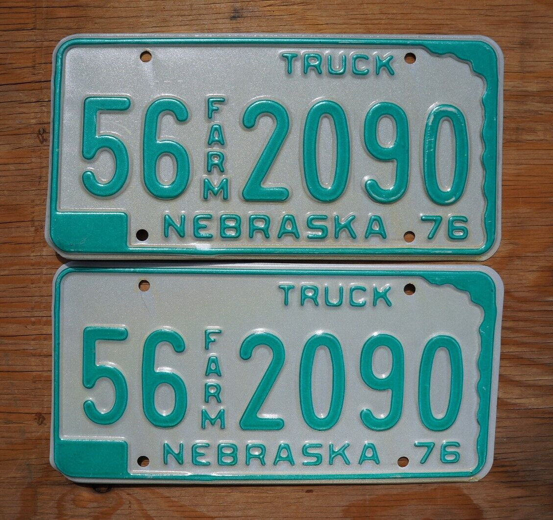1976 NEBRASKA FARM License Plate Plates PAIR / SET