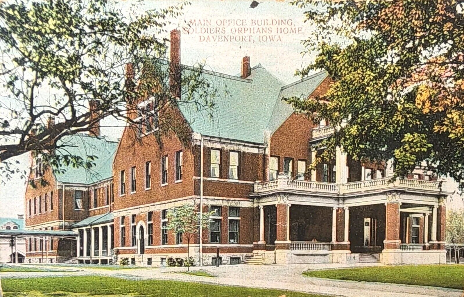 1909 Postcard ~ Main Office of Soldiers Orphans Home In Davenport, Iowa. #-4909
