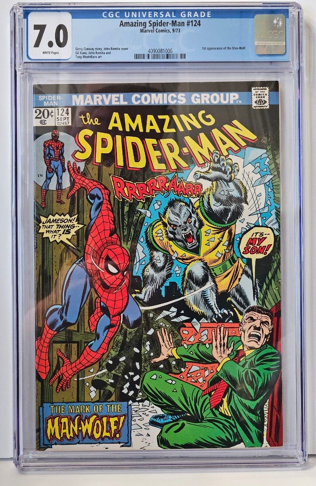 CGC 7.0 Amazing Spider-Man #124 1st Man-Wolf Conway Story Romita Cover 1973