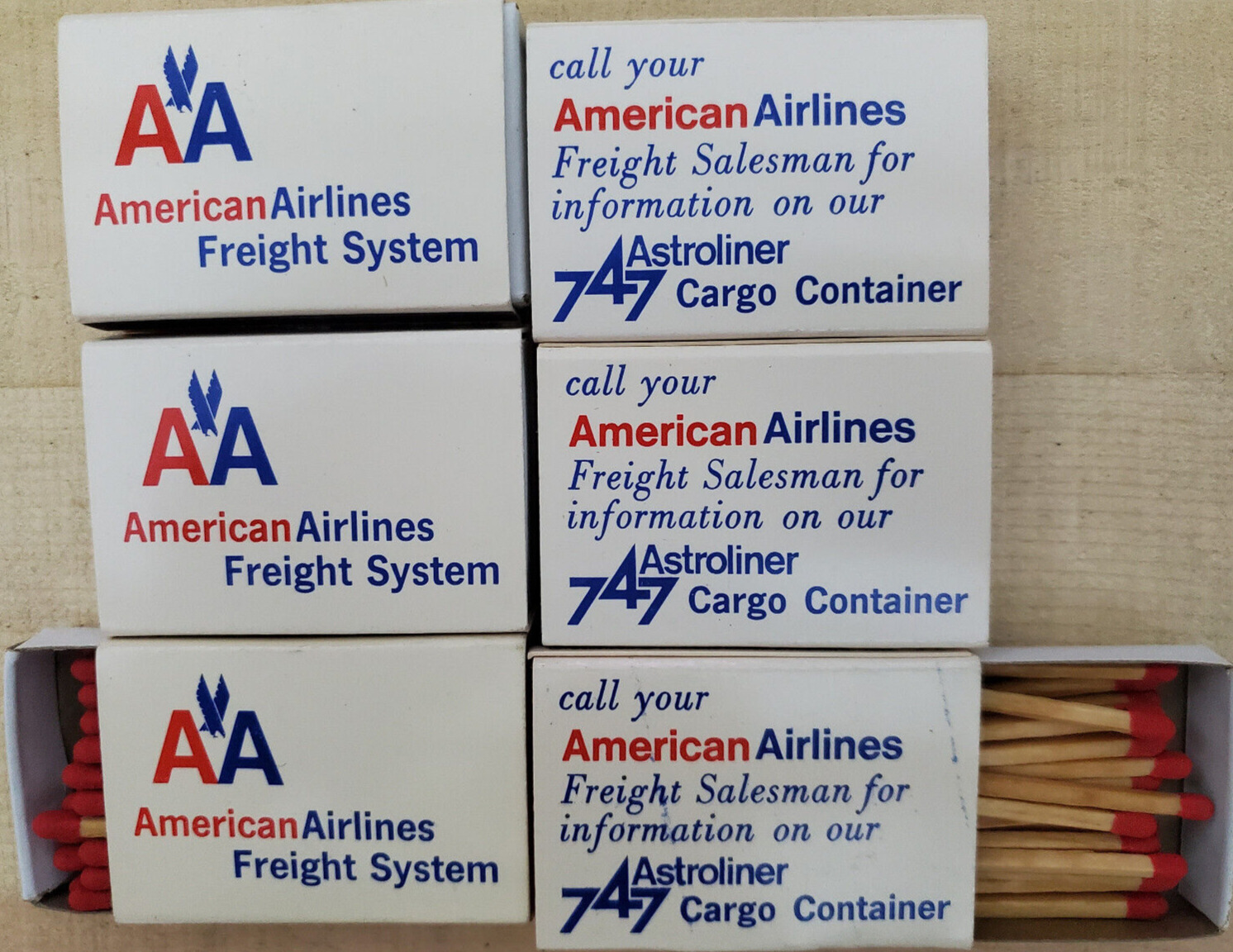 6 BOXES VINTAGE WOOD MATCHES American Airlines Vintage 