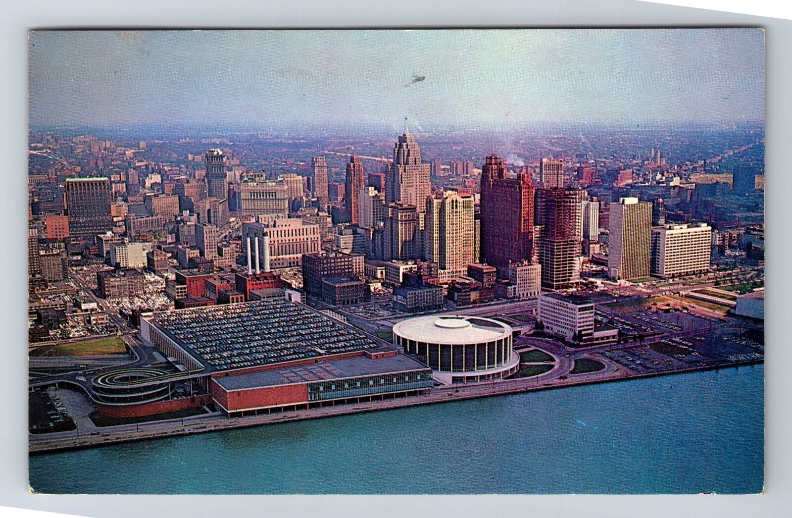 Detroit MI-Michigan, Aerial Civic Center And Skyline, Vintage c1963 Postcard