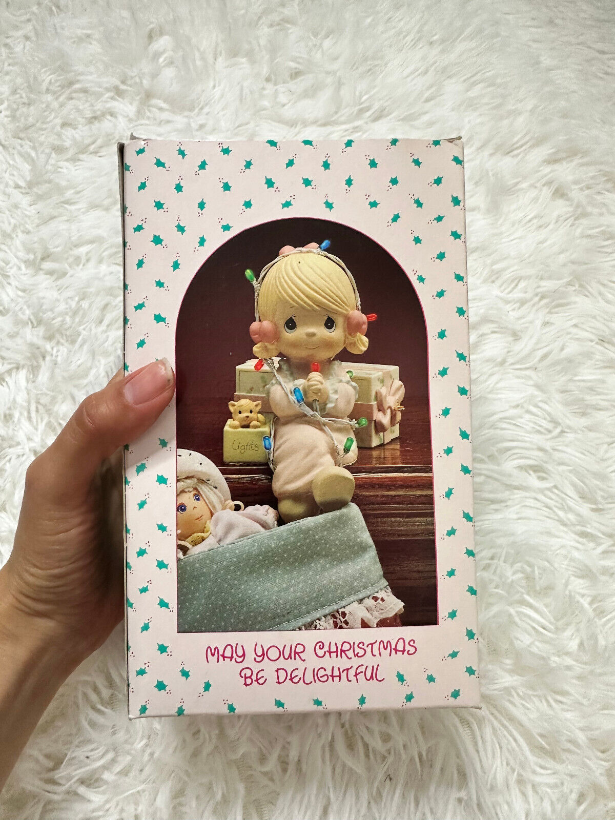1990 Precious Moments May Your Christmas Be Delightful 566977 Girl w/ Teddy Bear