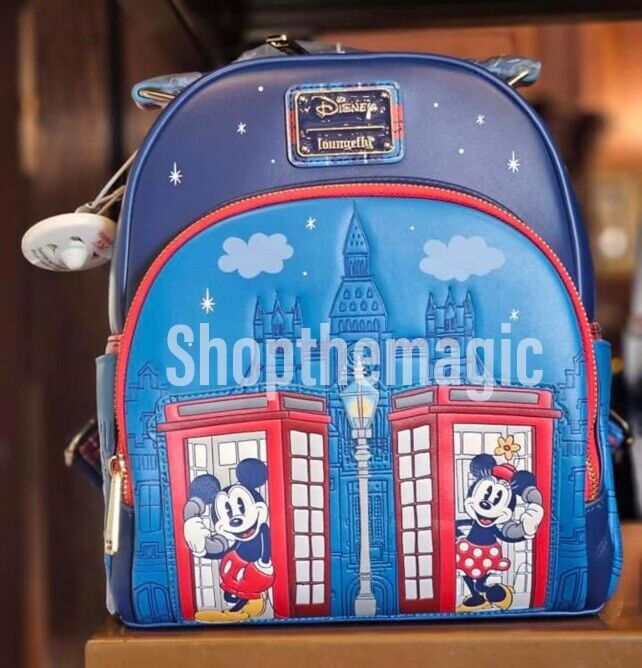 Disney World Epcot UK London Phone Booth Mickey Minnie Backpack Loungefly NEW