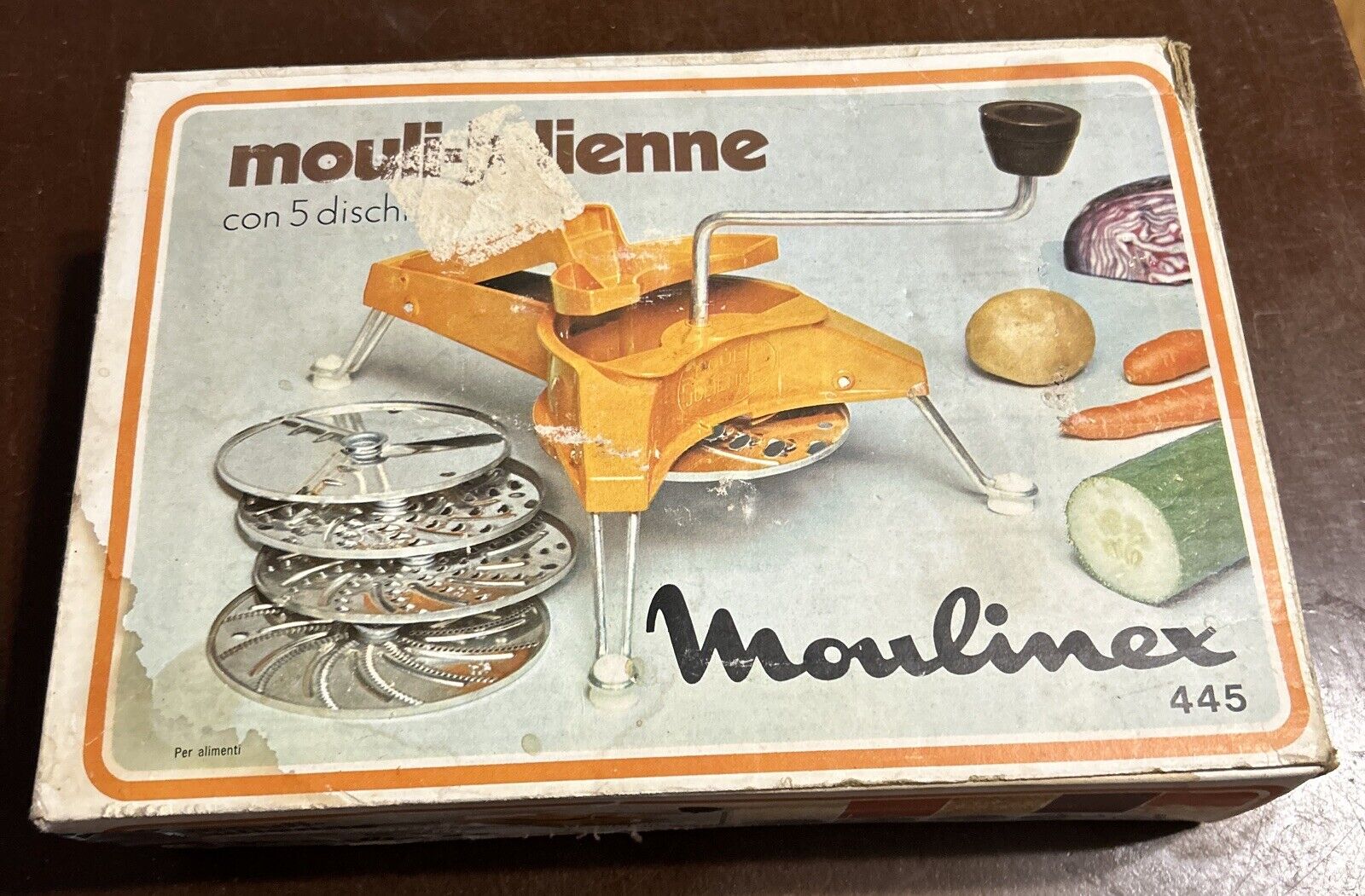 Vintage 70s Moulinex 445 Mouli-Julienne 5 Disc Slicer Shredder Grater France Org