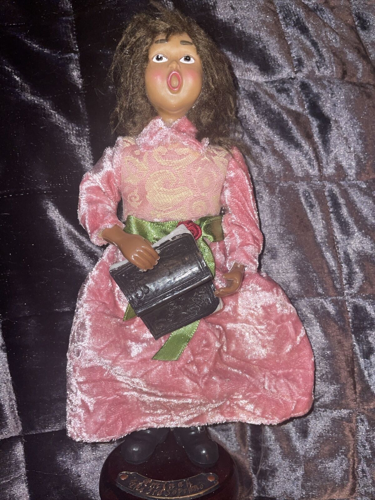 Victorian Girl in Pink with Rose Belt And Realistic Book Caroler Decor