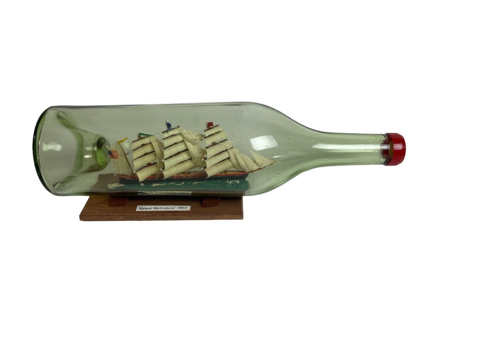 Vintage Great Republic Ship In A Bottle w/ stand Robin Hoods Bay Models England