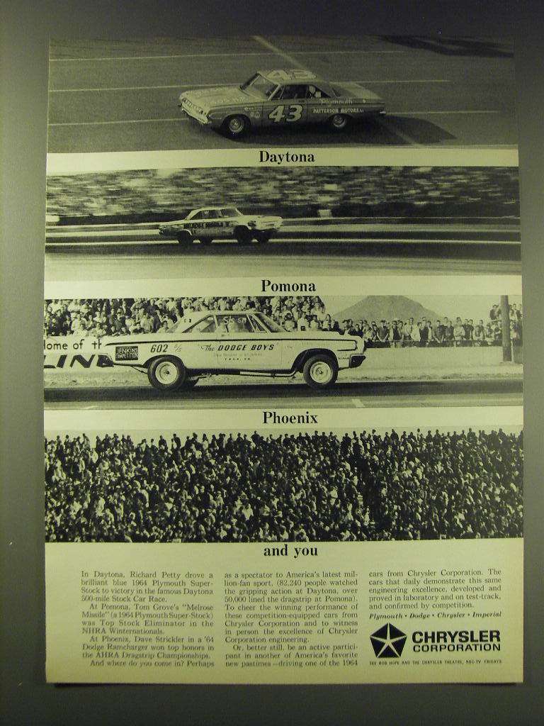 1964 Chrysler Corporation Ad - Richard Petty, Tom Grove and Dave Strickler