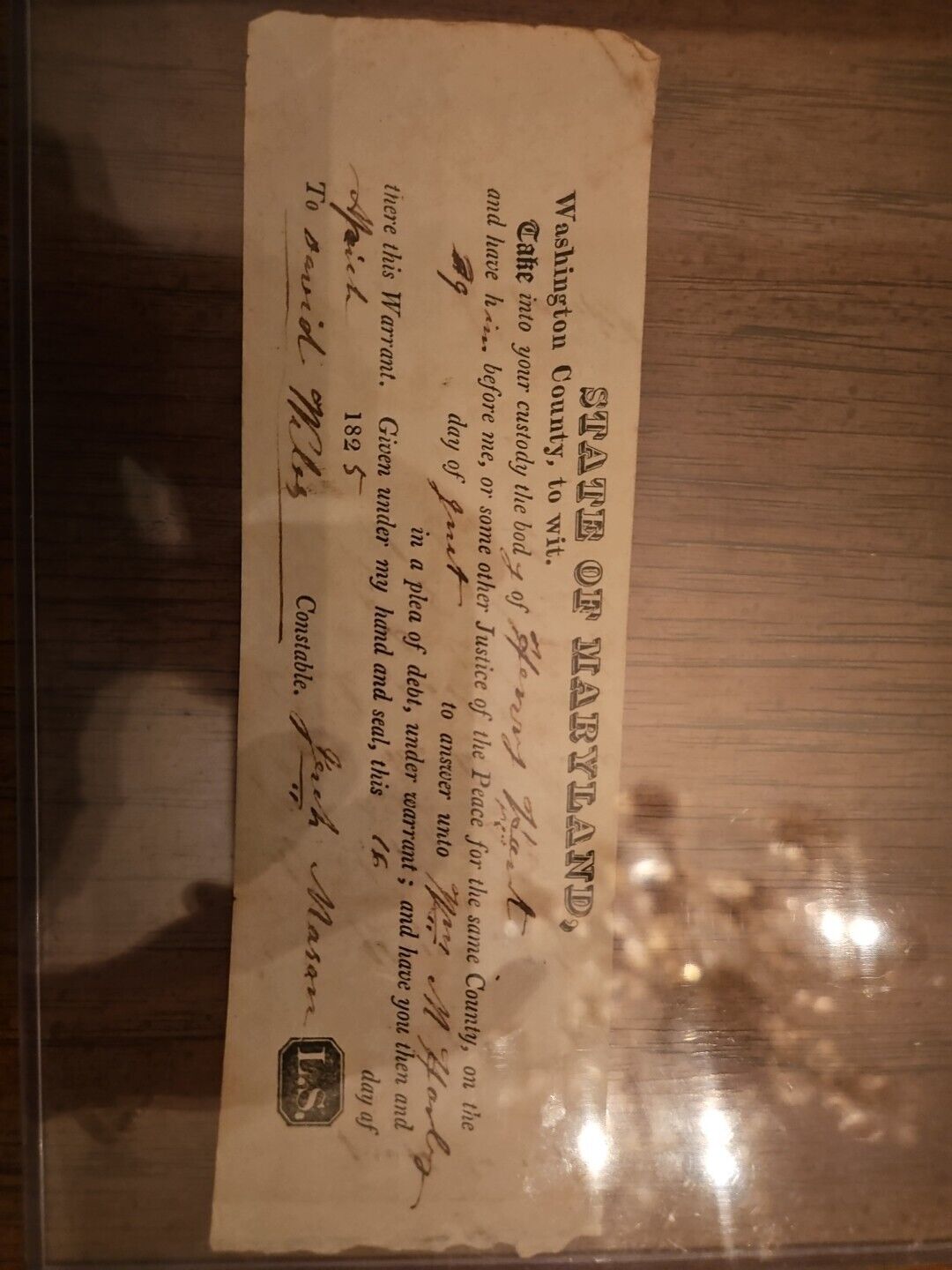 Antique Arrest Warrant From 1825 From The State Of Maryland