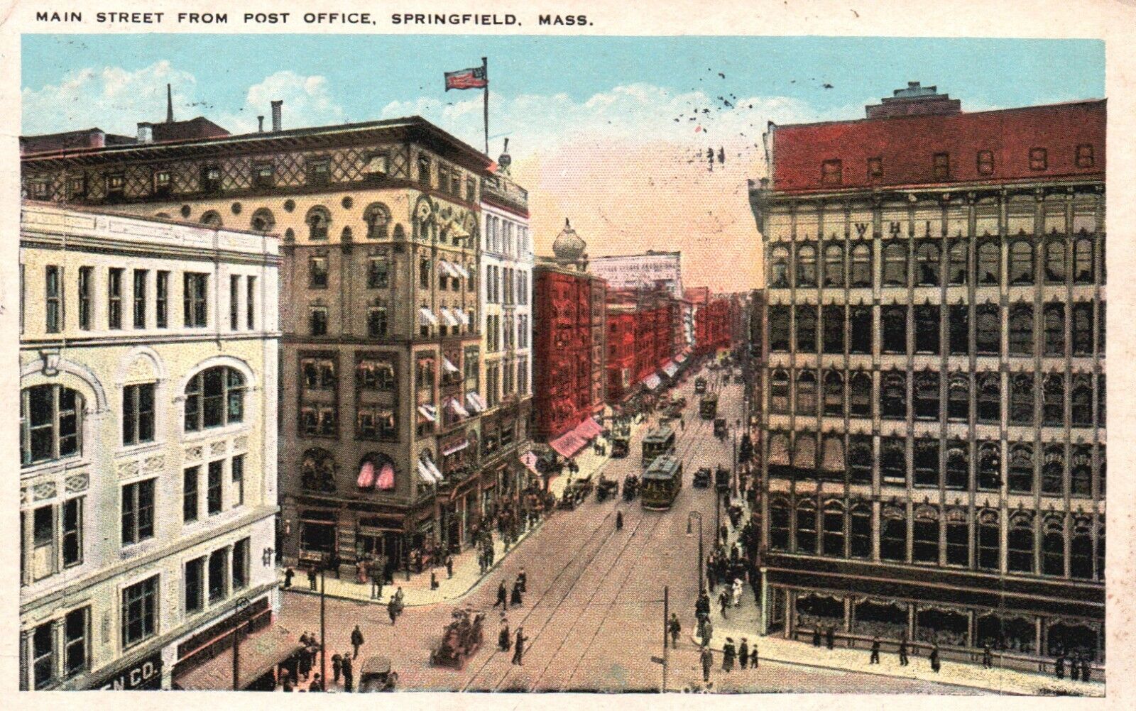 Postcard MA Springfield Main Street from Post Office 1927 Vintage PC G8769