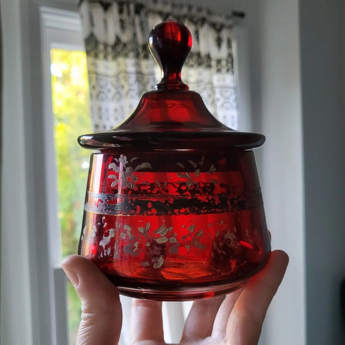 Antique Ruby Flash Vanity Apothecary Jar Glass