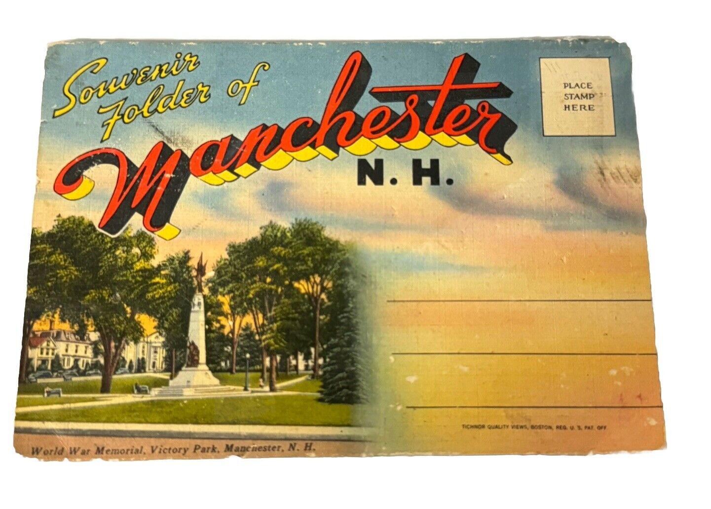 Vintage Unposted Souvenir Postcard Folder 18 Color Pictures of Manchester, NH