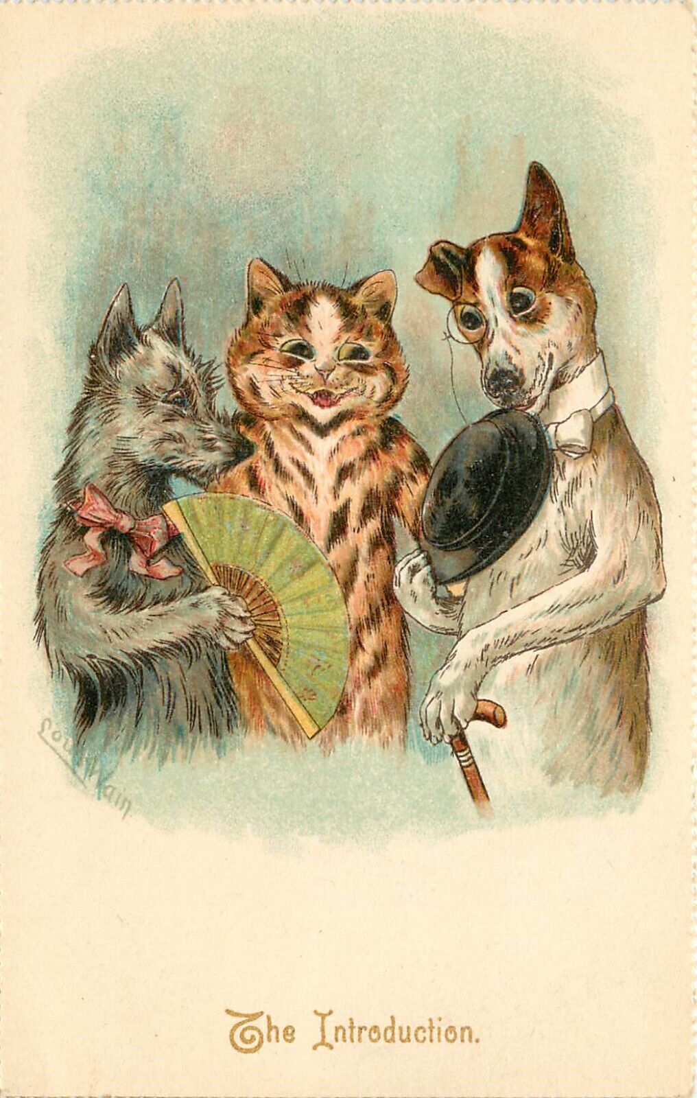 Tuck Postcard 298 Louis Wain Cat Matchmaker for Dogs, The Introduction, Unposted