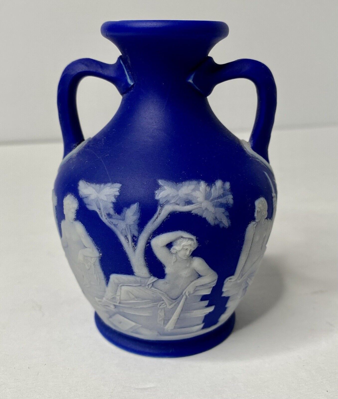 Antique Dark Blue Jasperware Wedgwood Portland Vase 4” 1877