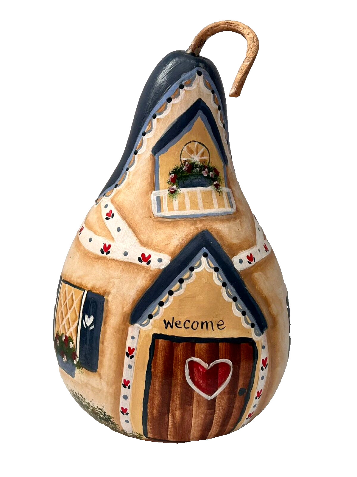 Vintage Hand Painted Cottage Heart Gourd Rustic Country Folk Art Farmhouse Decor