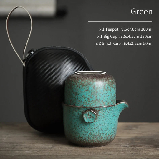 Green Ceramic Teapot with 4 Cups Portable Travel Tea Set with Case