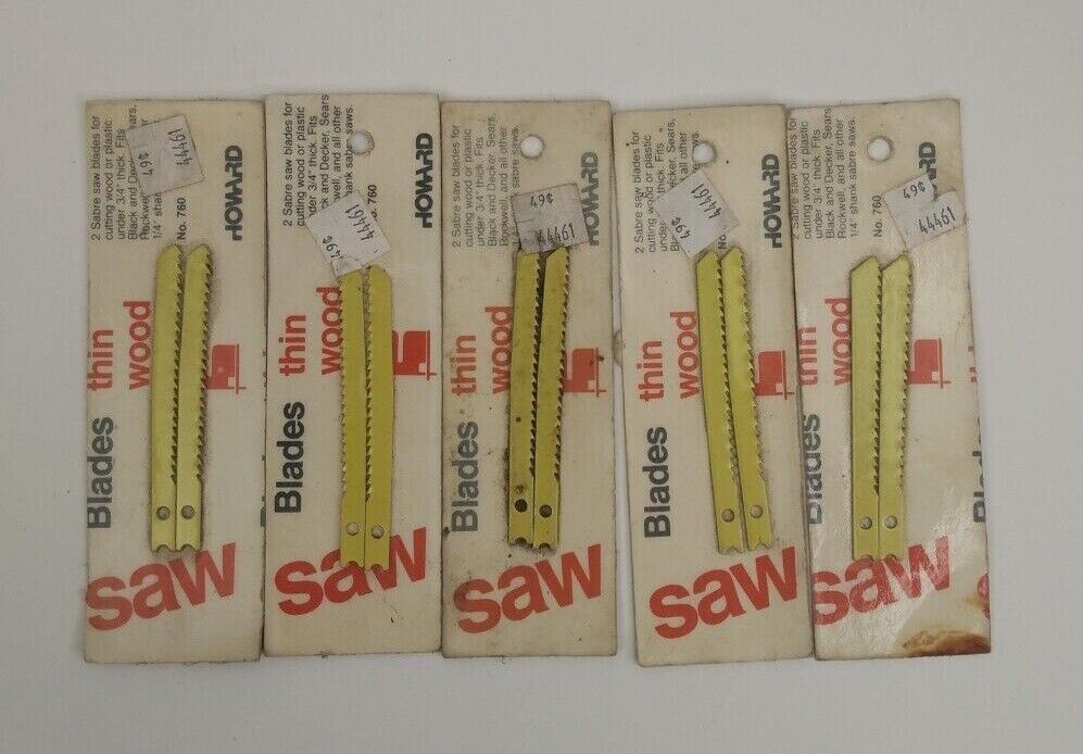 Vintage 1976 NOS Howard Hardware 5 packs (2 per pack) SABRE SAW BLADES #760 