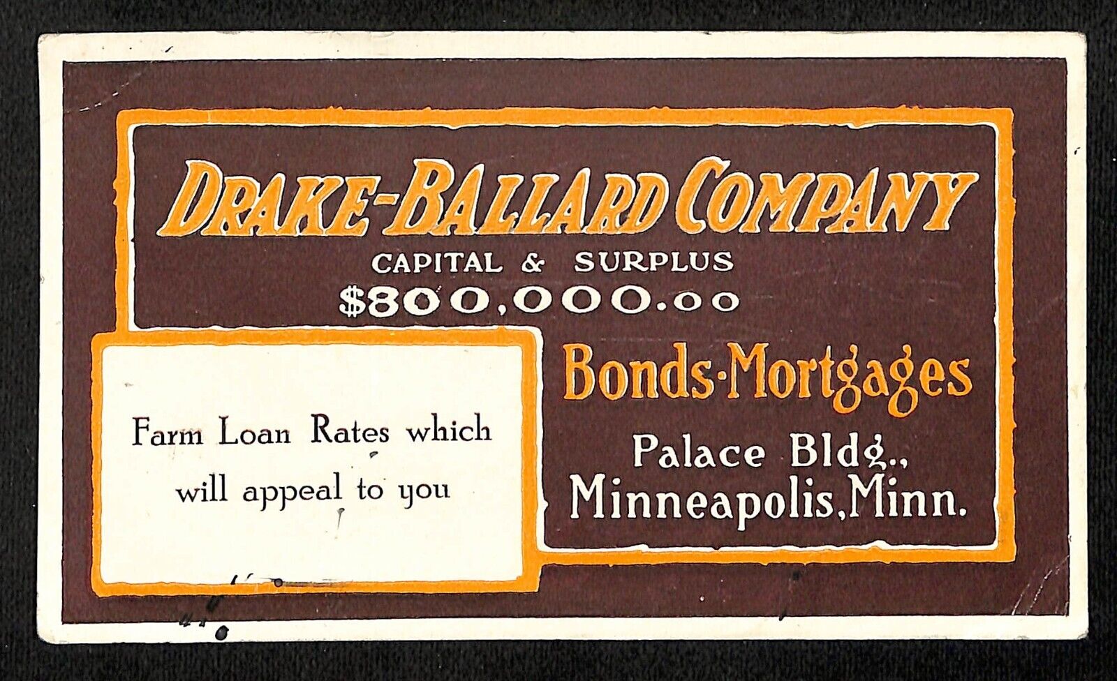 Drake-Ballard Company Farm Loans Minneapolis Ink Blotter c1920's-30s