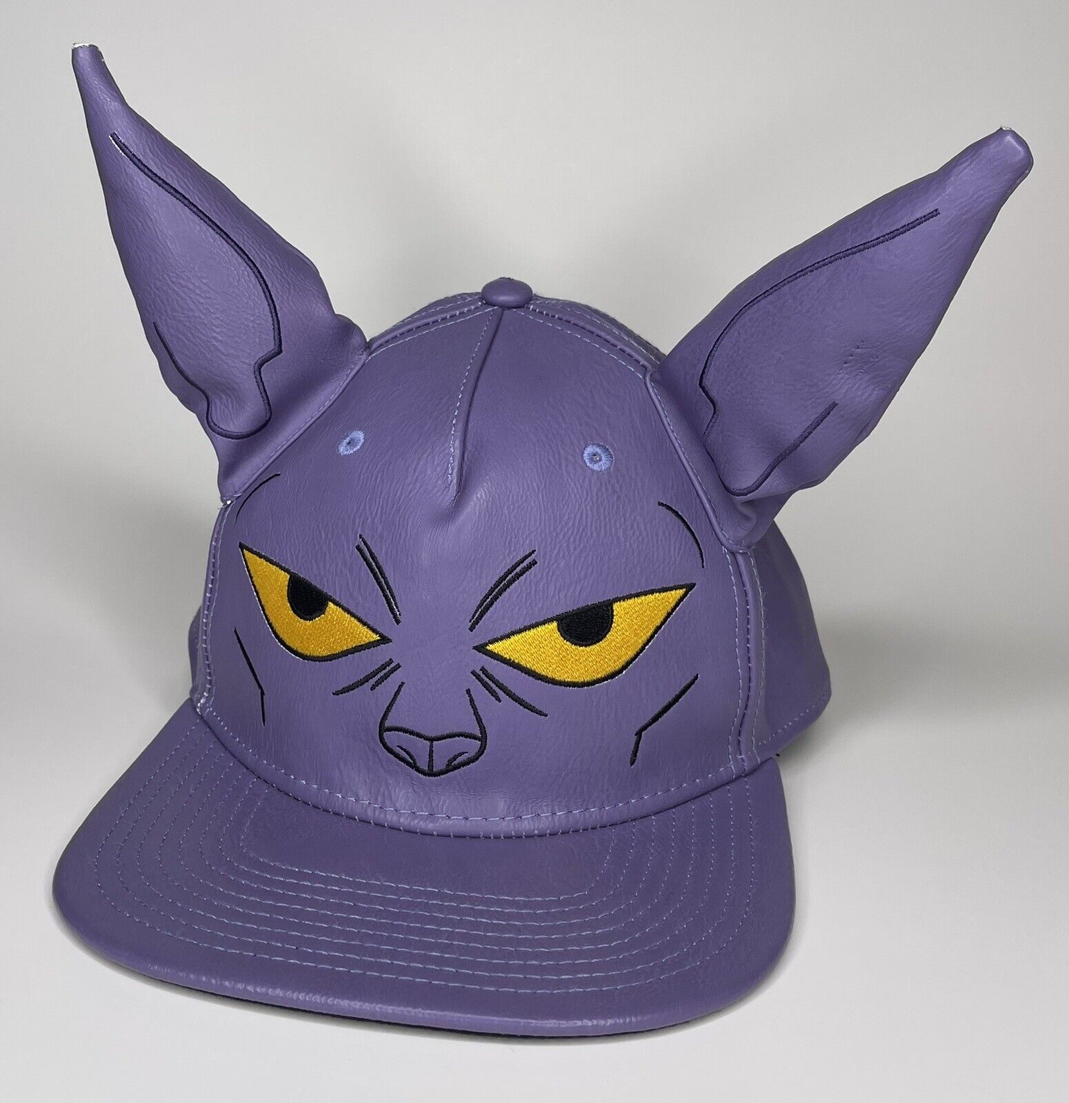 Dragon Ball Super Beerus Faux Leather Hat Bioworld Snapback Cat Ears Purple Rare