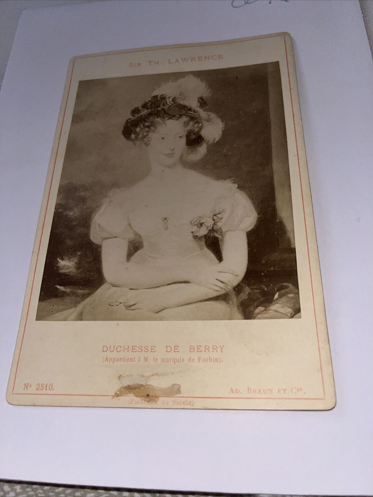 Antique Cabinet Card Duchesse De Berry By Thomas Lawrence Marie-Caroline Duchess