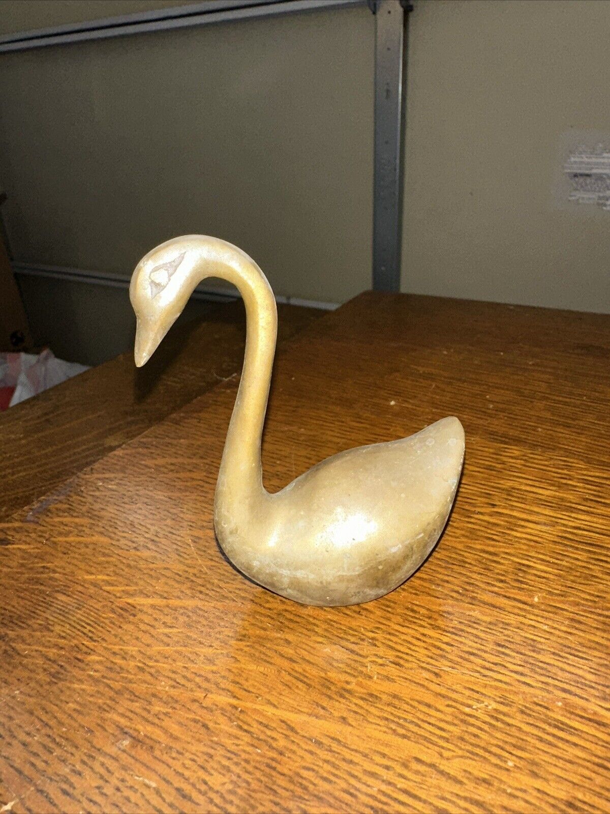 Vintage Patina Brass Metal Swans Statue 