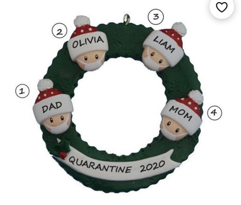 Personalized 2021 Quarantine Wreath Mask Family of 4 Christmas Ornament