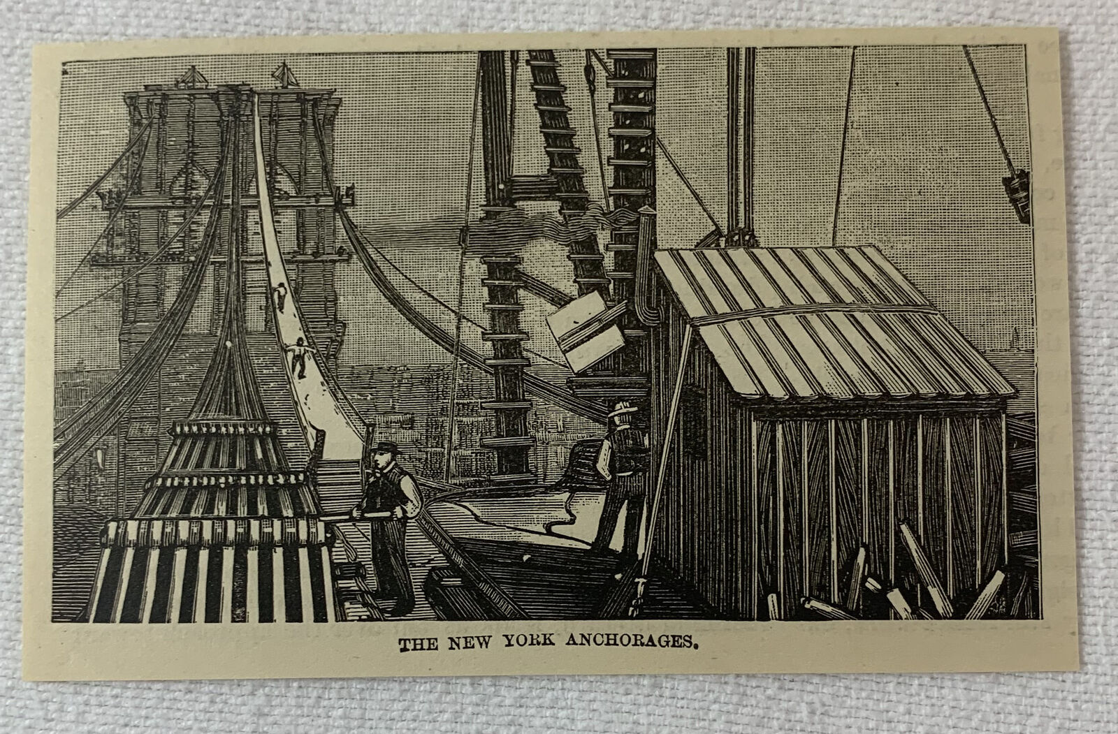1883 magazine engraving ~ BROOKLYN BRIDGE New York  Anchorages