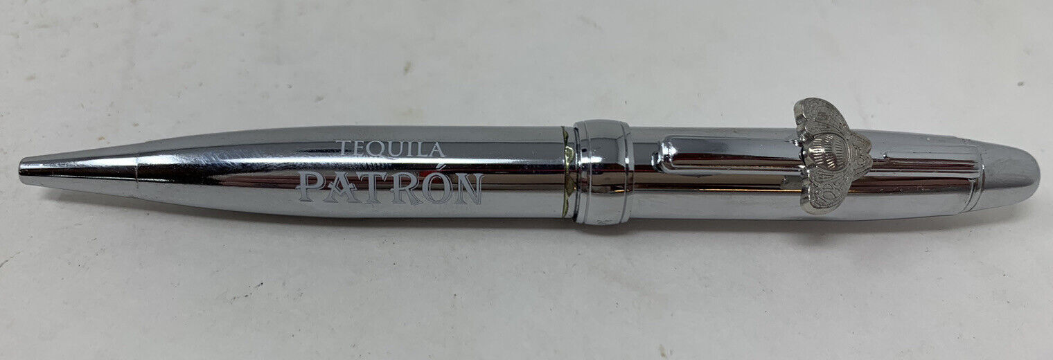 Patron Tequila Ballpoint Pen New Unused Promo Chrome Silver Finish Heavy