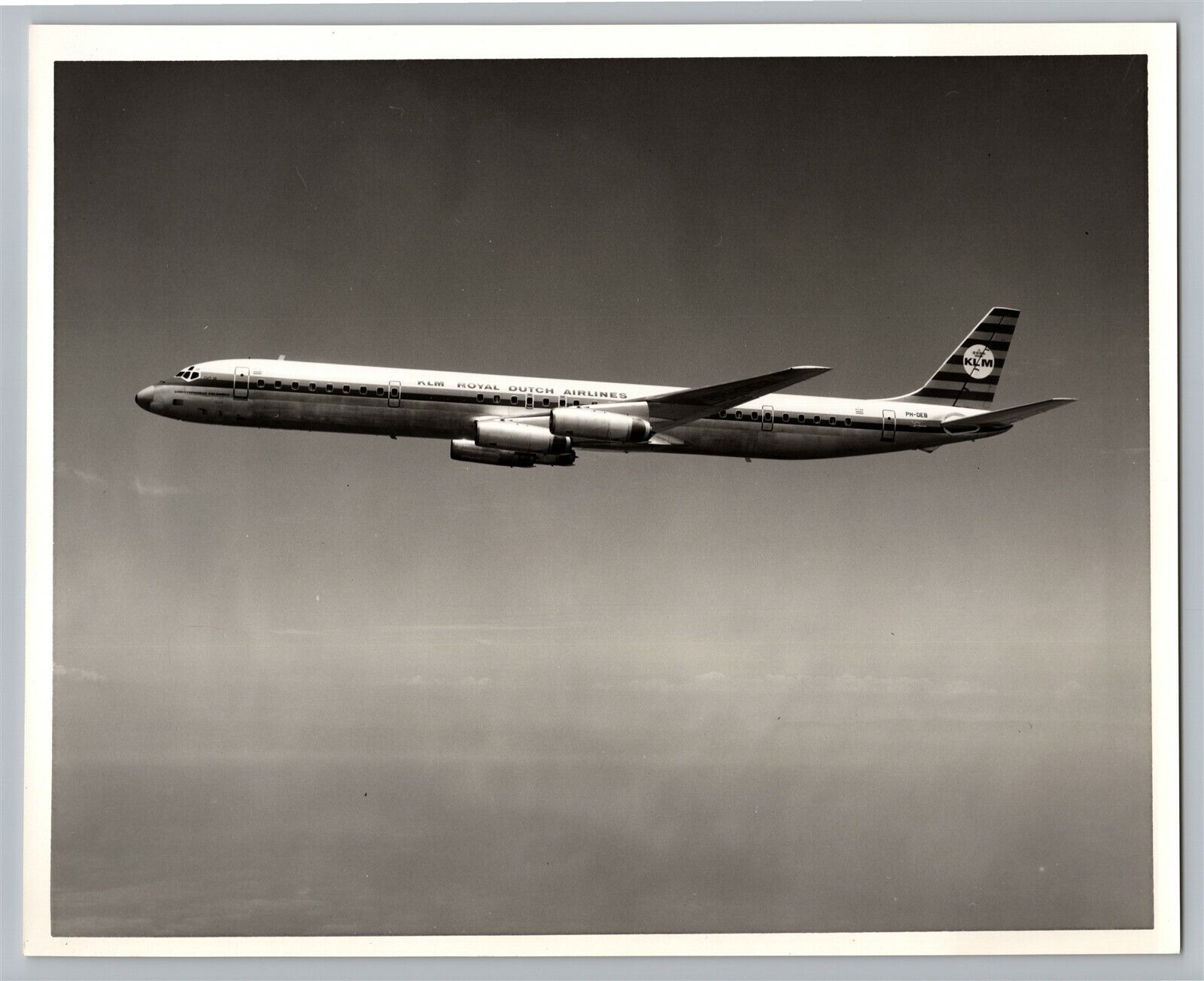 KLM Royal Dutch Airlines Jet DC 8 Midair Aviation Airplane 1960s B&W Photo #3 C2