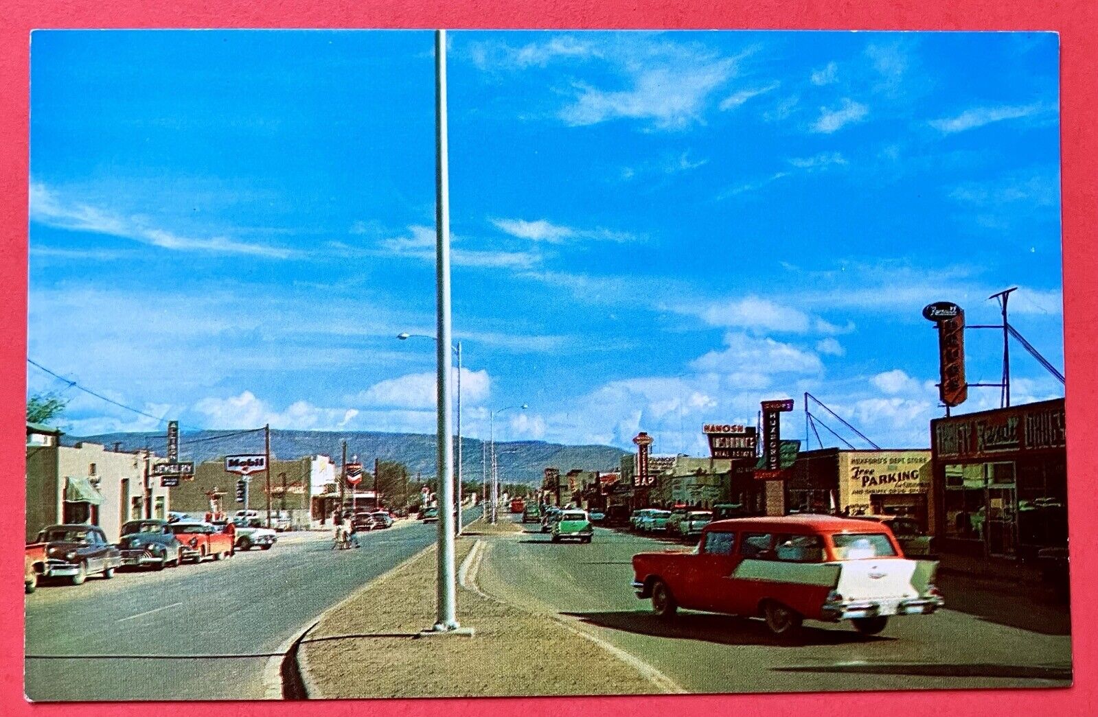ROUTE 66~ GRANTS, NEW MEXICO ~ MOBIL & STANDARD GAS STATIONS ~ postcard ~ 1950s