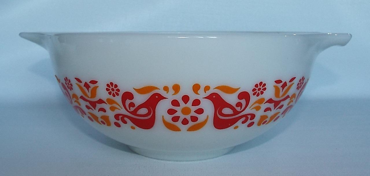 Vintage PYREX Friendship Birds Cinderella Mixing Bowl #443 2 1/2 Qt Red/Orange