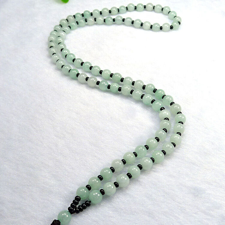 62CM Hand-Woven 6Mm Hetian Jade Beaded Necklace Chinese Retro Jewelry Collection