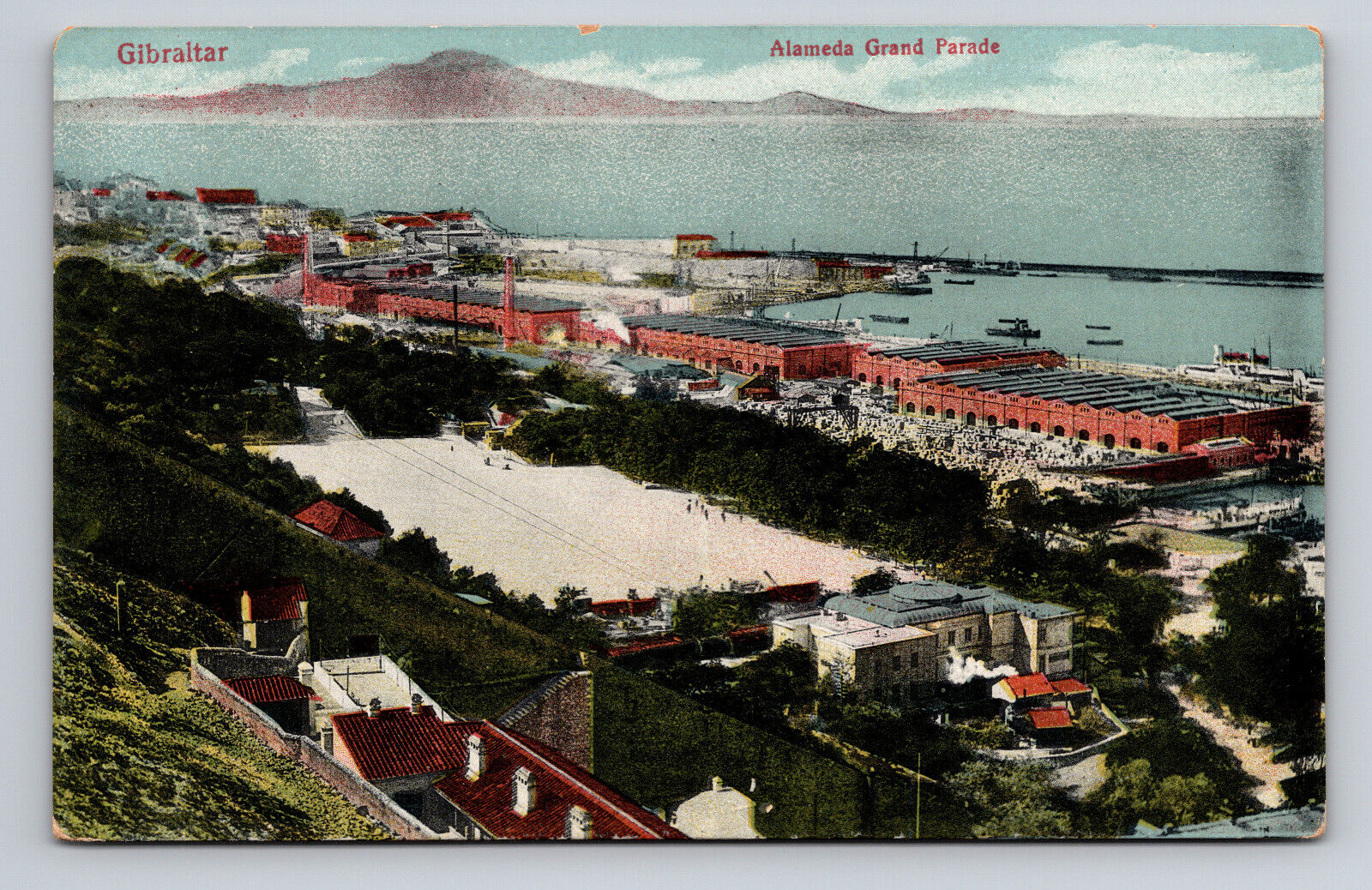 Gibraltar Spain Alameda Grand Parade Old Postcard Aerial Bird's Eye View